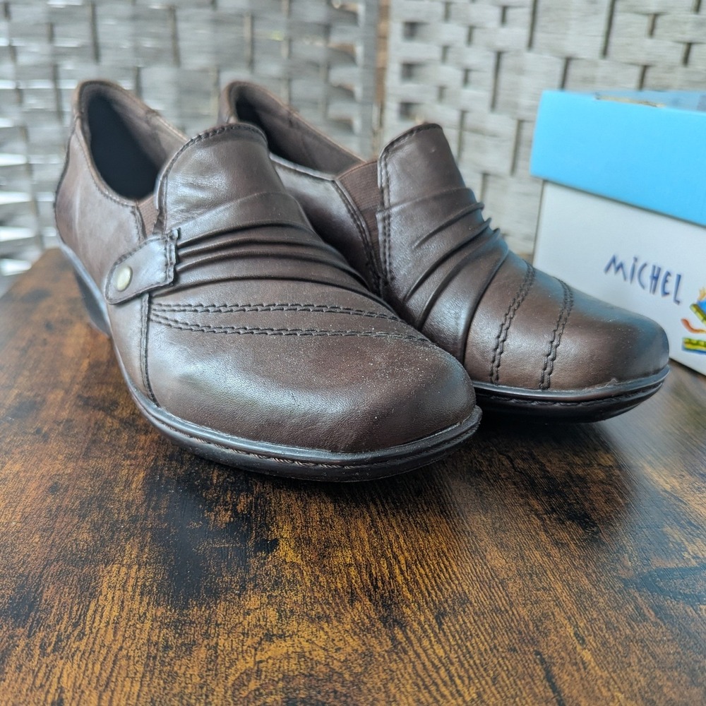 Michel M. Emma Loafers Brown Leather Slip On Shoes 9M Comfort Minimalist Preppy